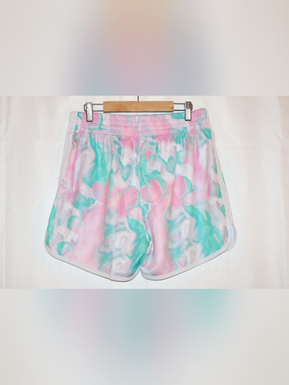 ZELOS Marbled Pastel Running & Performance Shorts-Pink & Mint Green. - Picture 2 of 5